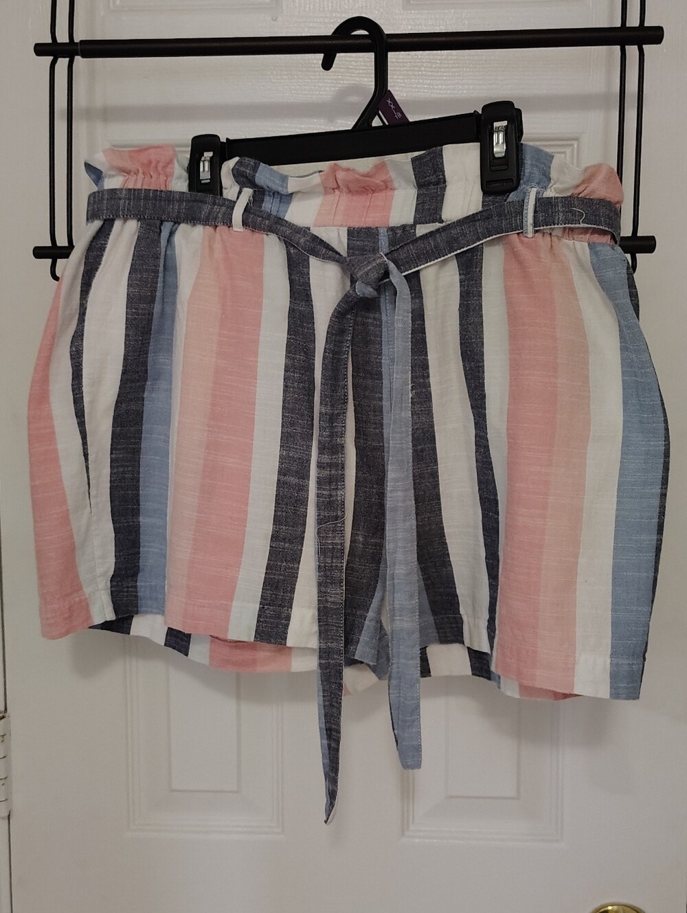 Vertical Stripe Paperbag Shorts — Blue, Pink, White